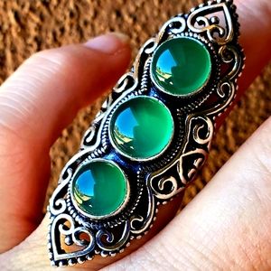 New Green Onyx 925 Silver Statement Ring.